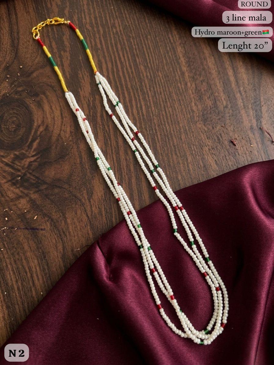 Elegant 3-Line White Bead Mala Necklace – 20" Lenght Festal Kantha Mala